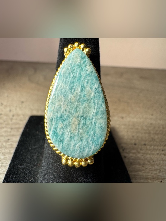 Jewelry - Teardrop Amazonite Statement 14k Gold Plated from Terra Treasures